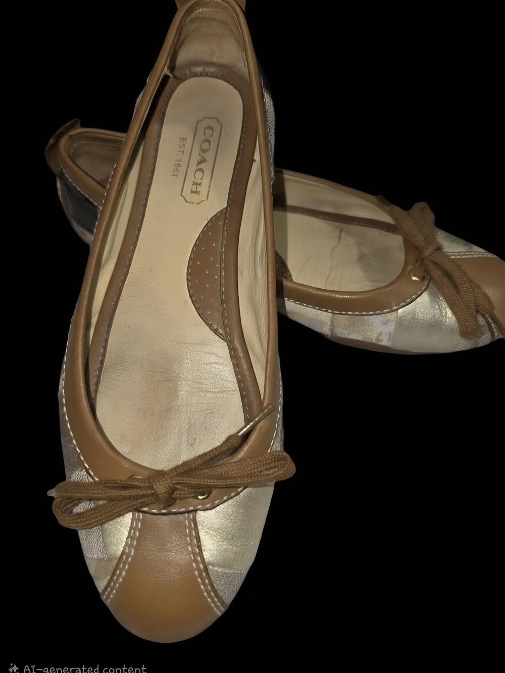 Coach Two-Tone Tan and Metallic Ballet Flats